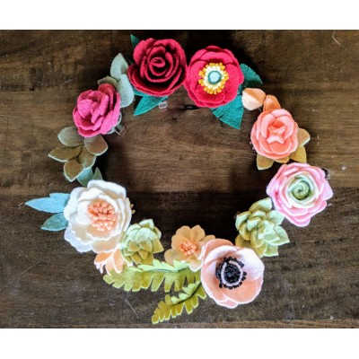 Different Shapes Soft Felt Flowers Wreath For Head Hair